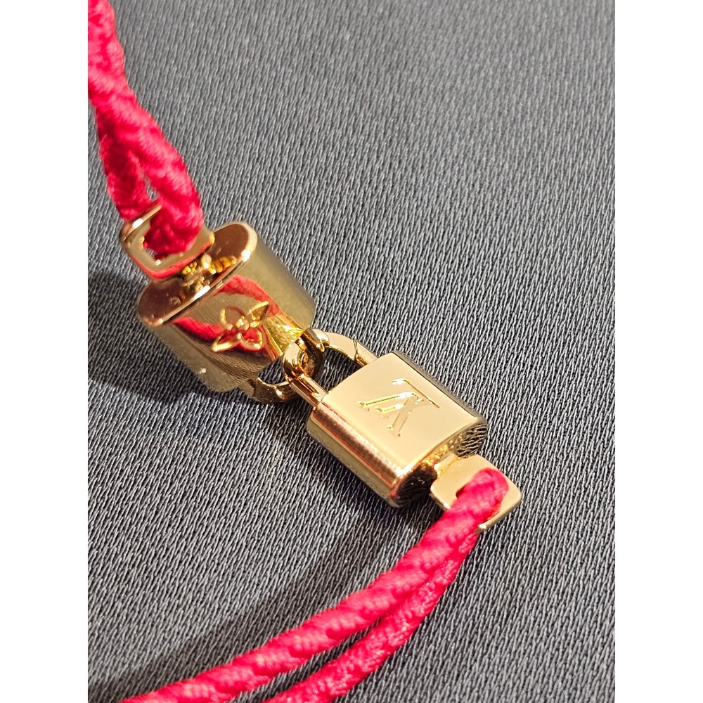 Louis Vuitton Twin Locked Bracelet M4284Z LV Monogram Padlock Cord Charm Jewelry - Picture 4 of 9